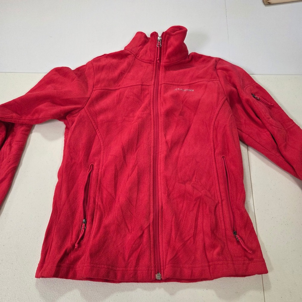 Columbia Womens Full Zip Fleece Jacket Red Size Small Mock Neck Activewear
